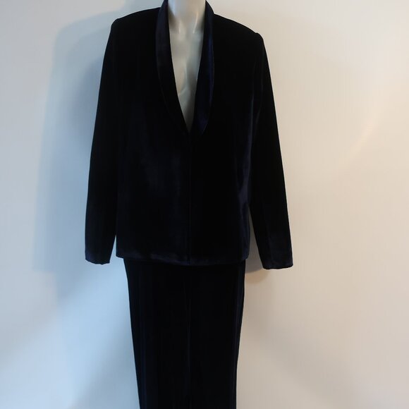 NWT Womens Rhea Costa Atelier Navy Pure Silk  2 Pc Set Velvet Jacket Pants XXL - Picture 8 of 16